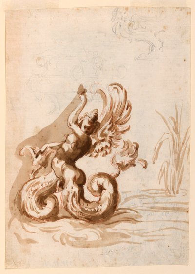 Un ermafrodito alato e schizzi per una ciotola da Unknown artist