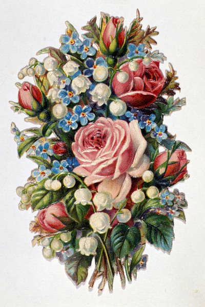 Un bouquet misto con rose, mughetto. da Unknown artist