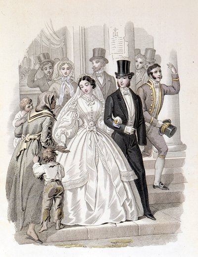 Un matrimonio borghese, incisione del 1860 da Unknown artist