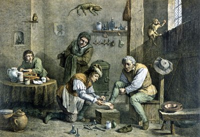 Un medico di campagna che cura uno dei suoi pazienti. da Unknown artist