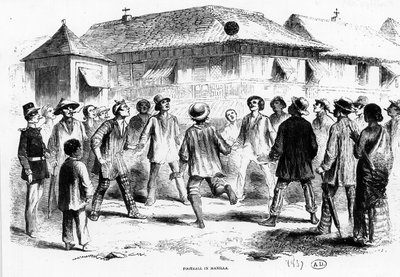 Una partita di calcio a Manila (Filippine) - incisione da Unknown artist