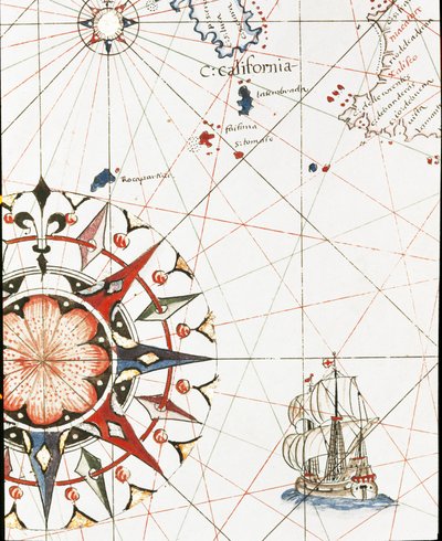 Un galeone che naviga al largo della costa della California (dettaglio) da Unknown artist