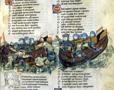 Una battaglia navale. Miniatura del XIII secolo da Unknown artist