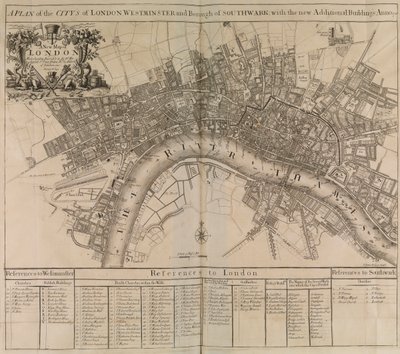 Piano della città di Londra, Westminster, borgo di Southwark e il fiume Tamigi da Unknown artist