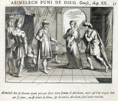 Abimelech dà Sara ad Abramo - Bibbia, incisione da Unknown artist