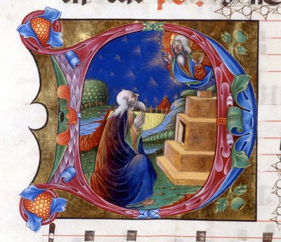 Abramo è invitato dal Signore a lasciare la sua terra. Miniatura da un coro del XV secolo ("civitatis" di Sant