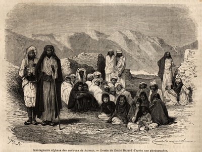 Montanari afghani vicino a Sarwar. Incisione per illustrare il viaggio in Pandjab e Kashmir, racconto di Guillaume Lejean, nel 1866, pubblicato in "Le tour du monde, nouveau journal des voyages", sotto la direzione di Edouard Charton da Unknown artist