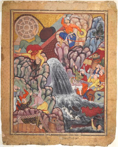 Alamshah che spezza la catena della ruota, dal volume 11 di un Hamza-nama (Avventure di Hamza) da Unknown artist