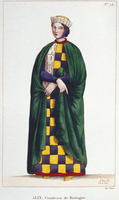 Alix de Thouars, Contessa di Bretagna, figlia di Guy de Thouars, Duca di Bretagna. Incisione del 1830 da Unknown artist