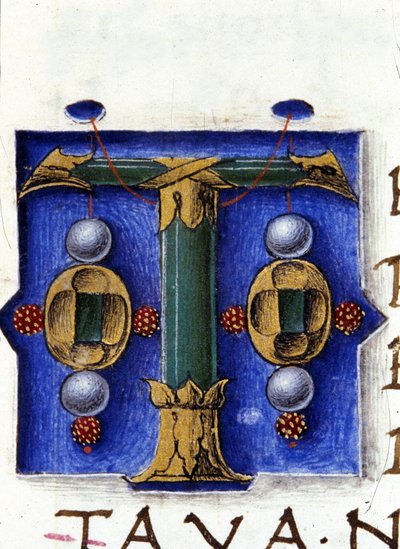 Alfabeto: lettera miniata T da Unknown artist