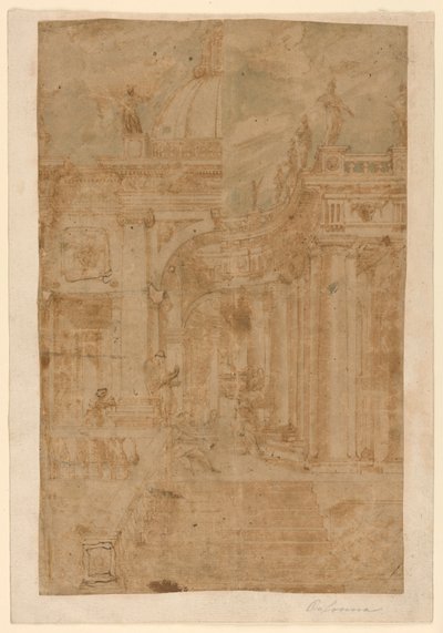 Vedute alternative di un edificio a cupola con portico da Unknown artist