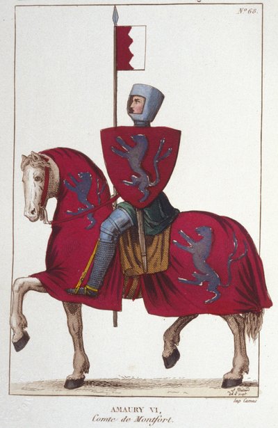 Amaury VI, Conte di Montfort, perse parte delle conquiste di suo padre Simone IV il Forte e cedette i suoi diritti al Sud al Re di Francia, Luigi VIII. Incisione del 1830 da Unknown artist