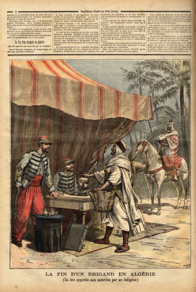 Un nativo algerino porta la testa del bandito Ali Ould Chick, che aveva assaltato la posta di Nemours, per una ricompensa di 1500 franchi, all