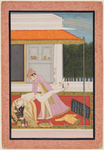 Una coppia amorosa, probabilmente Raja Mahendra Pal di Basohli (r. 1806-13) con una regina favorita da Unknown artist