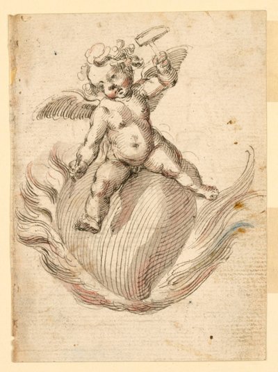 Un angelo che martella uno scalpello in una bestia ardente da Unknown artist