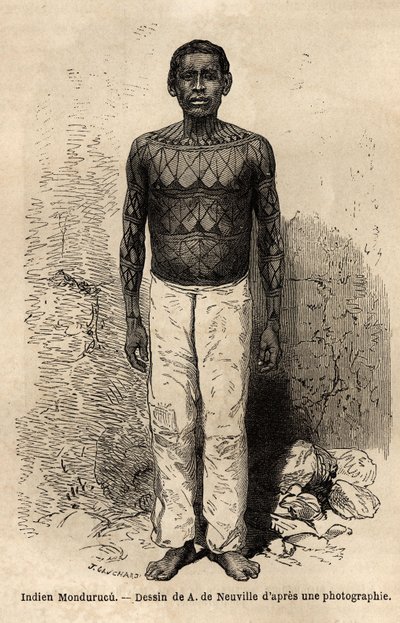 Un indiano Mondurucu (o Mundurucu), tribù dello stato di Para, nella regione del fiume Tapajos da Unknown artist