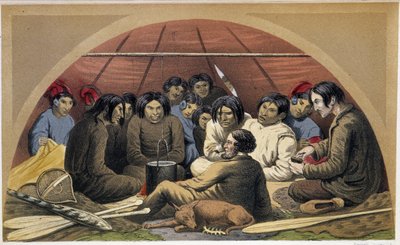 Visita di un indiano a Otelne nella sua tenda - in "Esplorazione della penisola del Labrador" di Hind, Londra da Unknown artist
