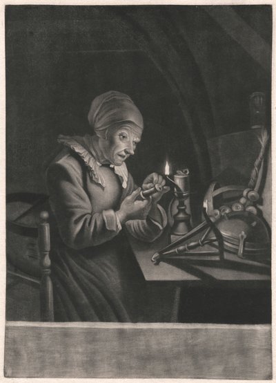 Una Vecchia Ripara il Suo Filatoio da Unknown artist