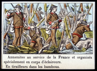 Annamiti al servizio della Francia e organizzati in corpi di esploratori, in artiglieri di bambù da Unknown artist
