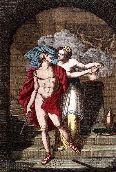 Arianna dà a Teseo il filo per uscire dal labirinto - in Dizionario mitologico da Unknown artist
