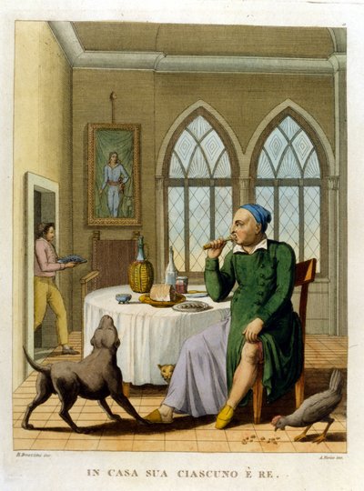 "A casa, ognuno è re." Illustrazione da una raccolta di proverbi del XVIII secolo da Unknown artist