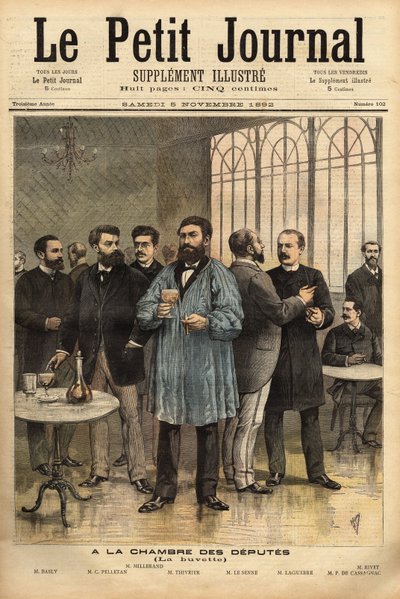 Al bar della Camera dei Deputati, da sinistra a destra: Emile Basly (1835-1928), deputato di Parigi, dal movimento sindacale dei minatori, Camille Pelletan (1846-1915) giornalista scrittore e deputato delle Bouches du Rhone, Alexandre Millerand (1859-1 da Unknown artist