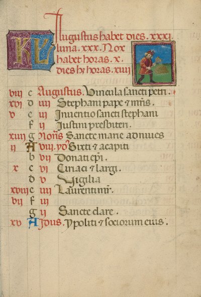 Pagina del calendario di agosto; Trebbiatura da Unknown artist