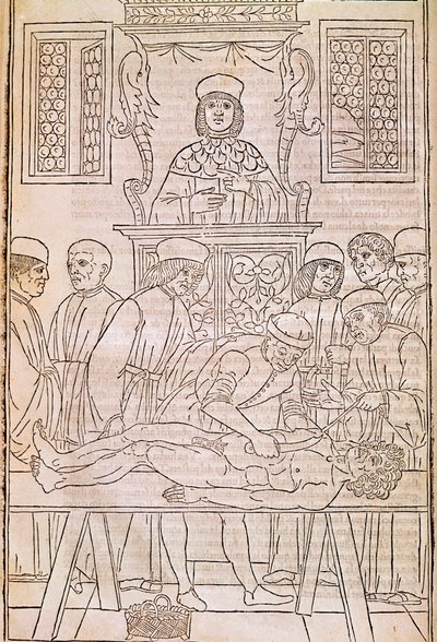 Autopsia. Codice. Il corpo di un uomo morto dissezionato dai medici per uno studio di anatomia, Fascicula Medicinae, codice di un fascicolo medico di Johannes Kethan da Unknown artist