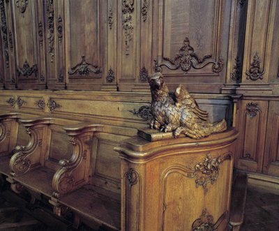 Architettura barocca: stallo di legno rappresentante un