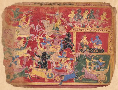 Battaglia delle forze di Krishna e Bana, da una copia del Bhagavat Purana disperso da Unknown artist