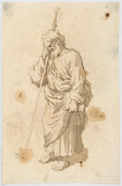 Uomo barbuto con bastone da Unknown artist