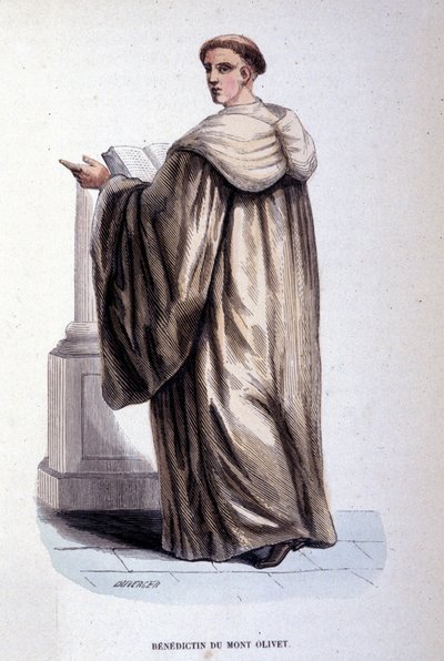 Benedettino del Monte Oliveto o Olivetano, ordine religioso fondato a Siena nel XIV secolo. Incisione del XIX secolo. Collezione privata, Milano da Unknown artist