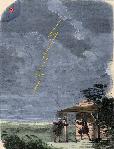 Benjamin Franklin, filosofo, fisico e ambasciatore americano, sperimenta il suo parafulmine montato su un aquilone. Settembre 1752 da Unknown artist