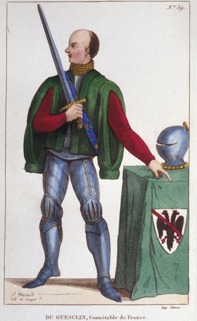 Bertrand du Guesclin (Duguesclin) (c. 1320-1380). Conestabile di Francia. Incisione del 1830 da Unknown artist