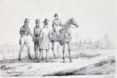 Scommessa sul bordo del campo di corsa con un fantino a cavallo - litografia, inizio XIX secolo da Unknown artist