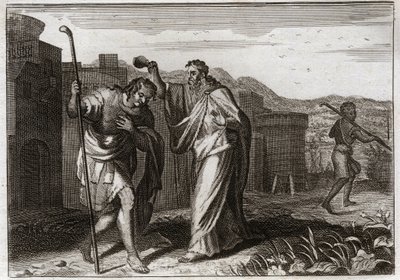 Bibbia di Royaumont, Antico Testamento: Rito di Saul. Samuele, per ordine di Dio, consacra Saul re degli Ebrei. Illustrazione del 1811 da Unknown artist
