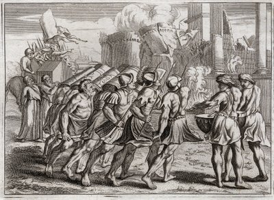 Bibbia di Royaumont, Antico Testamento: La presa di Gerico. Le mura di Gerico cadono al suono delle trombe dei sacerdoti che precedevano l