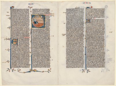 Bifolio di una Bibbia: Iniziale E[t factum est] con Ezechiele da Unknown artist