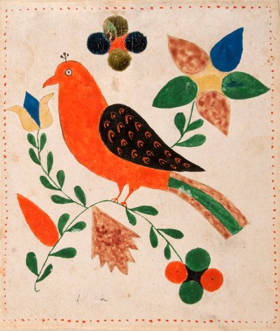 Uccello rivolto a sinistra su un ramoscello fiorito da Unknown artist