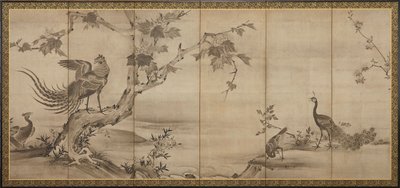Uccelli, fiori e alberi: sul retro, alberi di bambù da Unknown artist