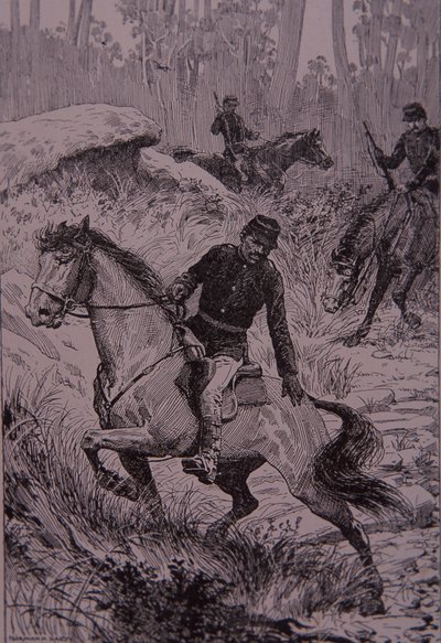 Tracciatori neri che inseguono bushrangers in Australia (incisione) da Unknown artist