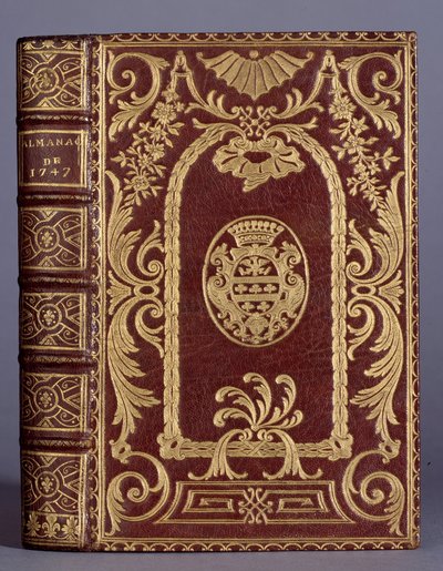 Copertina del libro, rilegatura con ornamenti vari agli stemmi della famiglia Cotte di un almanacco del 1747. Parigi, Arti Decorative da Unknown artist