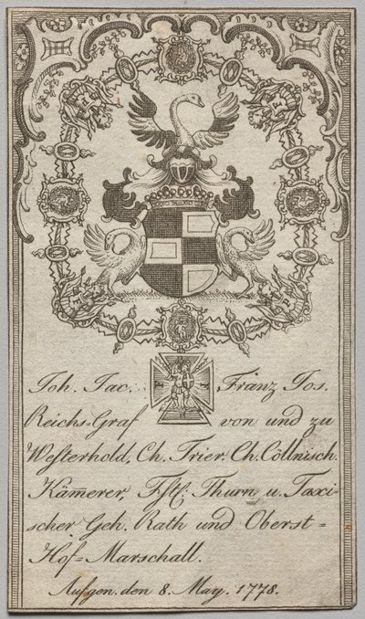Ex Libris: Johan. Jac. Franz-Joseph, Reichs-Graf von Westerhold da Unknown artist