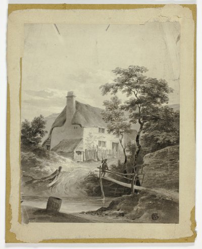 Ragazzo sul ponte fuori da un cottage da Unknown artist