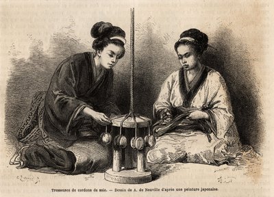 Intrecciatori di corde di seta, nel loro laboratorio a Yedo (o Edo, l