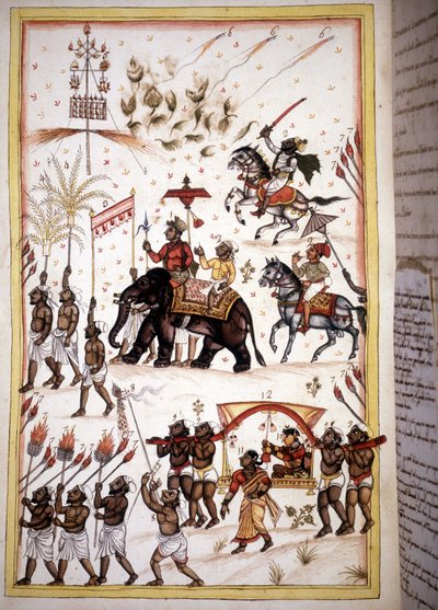 Processione nuziale di sposi di alta classe sociale - Pagina dal manoscritto (ms.8300) "Storia del Mogol" (Moghul o Moghol) di Stefano Nivibus Cardeira. XVIII secolo. Biblioteca Marciana, Venezia da Unknown artist