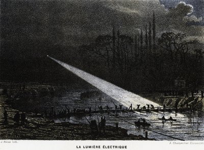 Costruzione di difese attraverso la Senna di notte usando la luce ad arco. Guerra Franco-Prussiana da Unknown artist