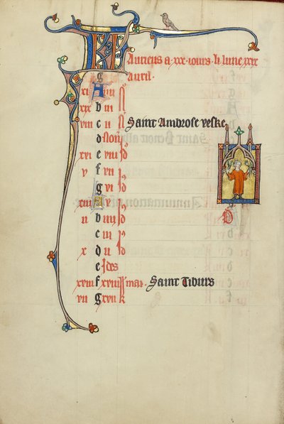 Pagina del calendario per il mese di aprile; Raccolta dei fiori da Unknown artist