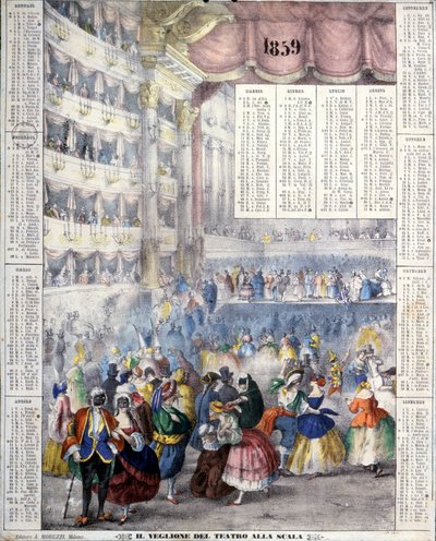 Calendario del 1859 che rappresenta una serata di Carnevale al Teatro alla Scala nel 1859 da Unknown artist