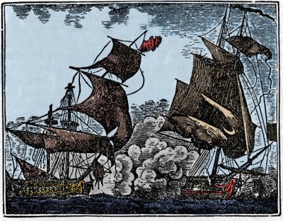 Il capitano Thy attacca un galeone indiano (collisione) da Unknown artist